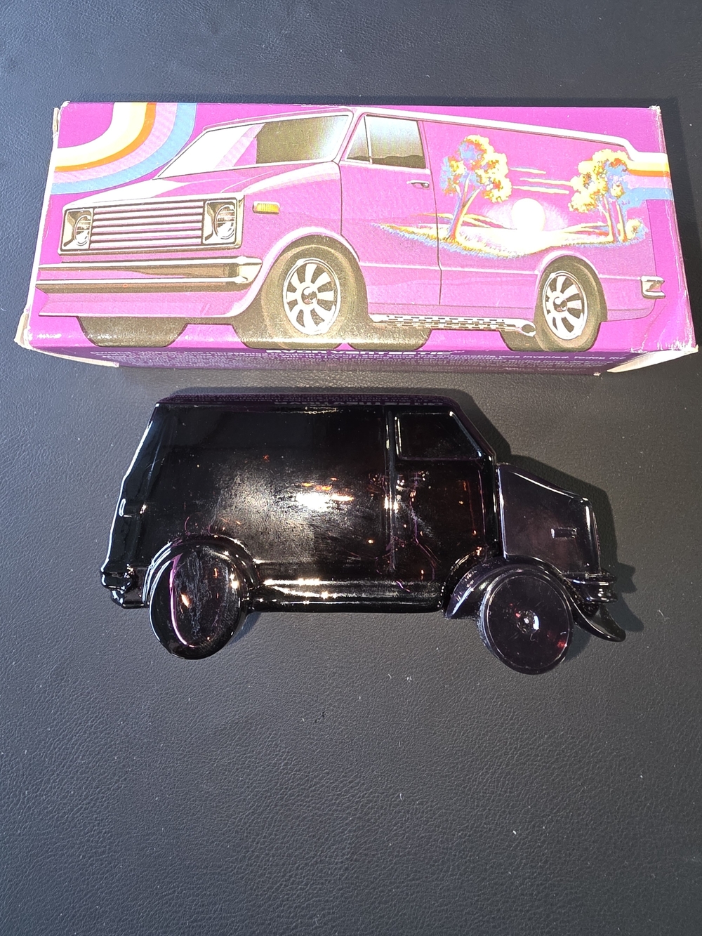 Avon Black-Purple Glass Van with Illustrated Pink Box